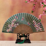 Buddha Stones Cherry Blossom Lily Butterfly Bamboo Handheld Bamboo Folding Fan 21cm Folding Fan BS Green Large Butterfly 21cm