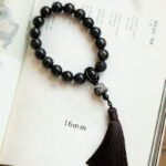 Buddha Stones Natural Silver Sheen Obsidian Black Obsidian Lion Wrist Mala Protection Tassels Pocket Mala Car Decoration Wrist Mala&Decorations BS 13