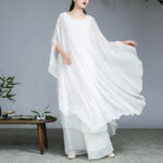 Buddha Stones Simple Pattern Midi Dress Wide Leg Pants Meditation Spiritual Zen Practice Yoga Dance Clothing Women's Meditation Cloth BS 4