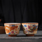 Buddha Stones 2Pcs Dragon Phoenix Ceramic Teacup Kung Fu Tea Cups Cup BS 1