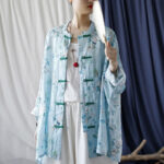 Buddha Stones Light Green Pink Flowers Green Leaves Frog-Button Long Sleeve Ramie Linen Jacket Shirt 5