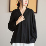 Buddha Stones V-Neck Blouse Women Shirt Long Sleeve Top Chinese Hanfu Style Clothing Long Sleeve Shirt BS 14