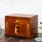Buddha Stones Vintage Large Capacity Wooden Jewelry Box Jewelry Storage Box With Mirror Jewelry Box BS 3