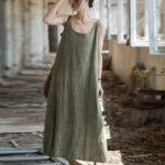 Buddha Stones Summer Spaghetti Strap Handmade Tie Dye Linen Midi Cami Dress Midi Dress BS 11