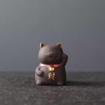 Buddha Stones Mini Lucky Cat Wealth Tea Pet Purple Clay Figurine Decoration Decorations BS Black 4*3.8*5.5cm