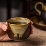 Buddha Stones Retro Brown Kiln Change Ceramic Teacup Kung Fu Tea Cup Cup BS 13