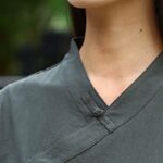 Buddha Stones 2Pcs Half Sleeve V-Neck Shirt Top Pants Meditation Zen Tai Chi Linen Clothing Women's Set Women's Meditation Cloth BS 20