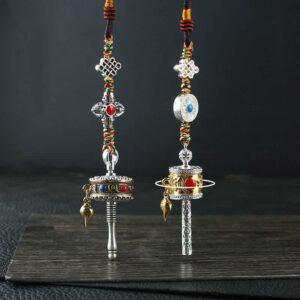 Buddha Stones Tibet Om Mani Padme Hum Prayer Wheel Peace Rotatable Bag Car Hanging Decoration Car Hanging Decoration BS main