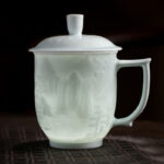 Buddha Stones Jingdezhen White Porcelain Handmade Great Wall Landscape Engraved Ceramic Teacup Office Mug Tea Cups Cup BS Landscape 9.3cm*14.8cm*450ml