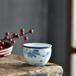 Buddha Stones Koi Fish Lotus Flower Leaf Mountains Tree Ceramic Teacup Kung Fu Tea Cup 130ml Cup BS Lotus Flower Pod 7.7cm*5.1cm*130ml
