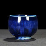 Buddha Stones Chinese Jianzhan Glaze Kiln Change Ceramic Teacup Tenmoku Kung Fu Tea Cup Jian Zhan Tea Cup BS Blue 8cm*6.2cm*160ml