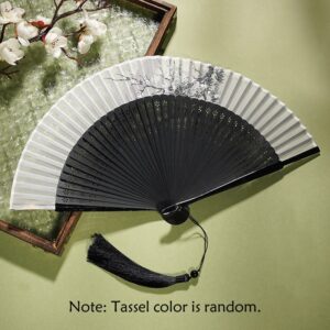 Buddha Stones Ancient Flowers Branches Handheld Bamboo Folding Fan 21cm Folding Fan BS Flower Black Fan 21cm