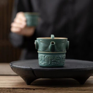 Buddha Stones Sanxingdui Ceramic Teacup Kung Fu Tea Cup With Bag Cup BS 9.8cm*7.2cm*140ml/90ml/60ml