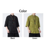 Buddha Stones Peach Blossom Bamboo Leaves Frog-button Chinese Half Sleeve Shirt Men T-shirt T-shirt BS 16