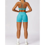 Buddha Stones Gym Sports Yoga Backless Bra Crop Tank Top Breathable Shorts 2-Piece Outfit BS 12