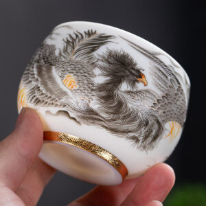 Buddha Stones Phoenix White Porcelain Ceramic Teacup Kung Fu Tea Cup 185ml With Gift Box Cup BS Black Phoenix 8.5cm*6cm*185ml