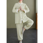 Buddha Stones 2Pcs Vintage Long Sleeve Shirt Top Pants Meditation Zen Tai Chi Cotton Linen Clothing Women's Set Women's Meditation Cloth BS 17