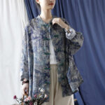 Buddha Stones Birds Flowers Geometry Frog-Button Long Sleeve Ramie Linen Jacket Shirt 23