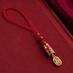 Buddha Stones Koi Fish Cinnabar Attracting Wealth Wish Ruyi Charm Luck Phone Hanging Decoration Phone Hanging Decoration BS Wishful Koi Fish Double Bead