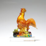 Buddha Stones Handmade Liuli Crystal Rooster Art Piece Home Decoration Decorations BS Small&Base