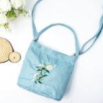 Buddha Stones Embroidery Wisteria Plum Lotus Cherry Blossom Cotton Linen Canvas Tote Crossbody Bag Shoulder Bag Handbag Crossbody Bag BS 13