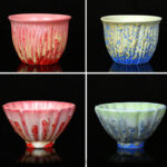 Buddha Stones Retro Blue Red Gradient Lotus Pattern Kiln Change Ceramic Teacup Kung Fu Tea Cup Bowl Cup BS 17