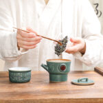 Buddha Stones Sanxingdui Ceramic Teacup Kung Fu Tea Cup With Bag Cup BS 3
