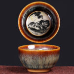 Buddha Stones 12 Chinese Zodiac Pattern Ceramic Teacup Kung Fu Jian Chinese Zhan Tea Cup 73ml Jian Zhan Tea Cup BS Dog 6.8cm*3.6cm*73ml