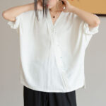 Buddha Stones V-Neck Blouse Women Shirt Long Sleeve Top Chinese Hanfu Style Clothing Long Sleeve Shirt BS 1