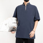 Buddha Stones Chinese Tang Suit Embroidery Half Sleeve Shirt Linen Men Clothing Men's Shirts BS 11