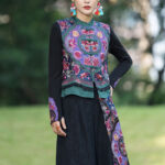 Buddha Stones Frog-Button Embroidery Flowers Cotton Linen Tang Suit Design Sleeveless Vest Waistcoat BS 3