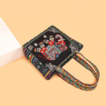 Buddha Stones Elephant Butterfly Embroidered Large Capacity Canvas Tote Bag Shoulder Bag Bag BS 15