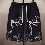 Buddha Stones Landscape Coconut Trees Magpie Pattern Short Sleeve Shorts Men's Set Men's Meditation Cloth BS 12
