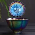 Buddha Stones Rainbow Color Jianzhan Ceramic Teacup Kung Fu Tea Cup Bowl Jian Zhan Tea Cup BS Colorful Hexagon Cup 8.5cm*4.7cm*70ml