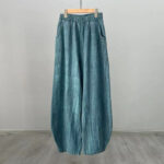 Buddha Stones Ramie Cotton Linen Pants Tie-dye Design Trousers Loose Zen Yoga Women's Pants with Pockets Pants BS Cyan(Fleece Lined) L(Waist 68-100cm/Hips 116cm/Suitable for Weight 70kg)