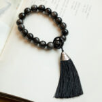 Buddha Stones Natural Silver Sheen Obsidian Black Obsidian Lion Wrist Mala Protection Tassels Pocket Mala Car Decoration Wrist Mala&Decorations BS 14mm Black Obsidian