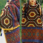 Buddha Stones Tibetan Shawl Brown Blue Red Geometric Shapes Pattern Winter Cozy Travel Scarf Wrap Tibetan Shawl BS 12