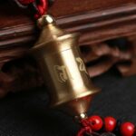 Buddha Stones Tibet Om Mani Padme Hum Prayer Wheel Nine Palace Eight Trigrams Copper Car Hanging Decoration Car Hanging Decoration BS 10