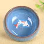Buddha Stones Cute Koi Fish Ceramic Teacup Kung Fu Tea Cup Bowl 45ml Cup BS Sky Blue Koi Fish 6.1cm*3cm*45ml