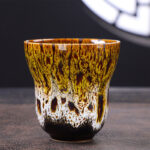 Buddha Stones Vintage Kiln Change Design Ceramic Coffee Mug Tea Cup 150ml Coffee Mug BS Yellow White 7.5cm*7.5cm*150ml