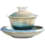 Buddha Stones Green Ocean Waves Design Porcelain Ceramic Gaiwan Sancai Teacup Kung Fu Tea Cup And Saucer With Lid Cup BS 8