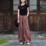 Buddha Stones Ramie Cotton Linen Pants Tie-dye Design Trousers Loose Zen Yoga Women's Pants with Pockets Pants BS 22