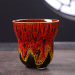 Buddha Stones Vintage Kiln Change Design Ceramic Coffee Mug Tea Cup 150ml Coffee Mug BS Red Yellow 7.5cm*7.5cm*150ml