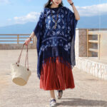 Buddha Stones Blue Flower Indigo Dyeing Shawl Tassels Cozy Pullover 90*95cm 11