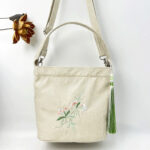 Buddha Stones Embroidery Wisteria Plum Lotus Cherry Blossom Cotton Linen Canvas Tote Crossbody Bag Shoulder Bag Handbag Crossbody Bag BS 36