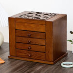 Buddha Stones Vintage Large Capacity Wooden Jewelry Box Jewelry Storage Box With Mirror Jewelry Box BS 19