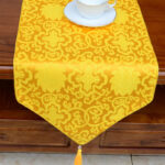 Buddha Stones Prayer Altar Flower Vajra Dragon Pattern Tibetan Auspicious Symbols Tassels Jacquard Table Runner Prayer Altar BS 10