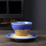 Buddha Stones Planet Design Ceramic Coffee Mug Rough Pottery Tea Coffee Cup With Saucer Coffee Mug BS Dark Blue 11.7cm*11.7cm*6.7cm*120ml