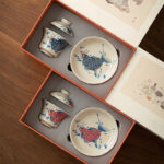 Buddha Stones Koi Fish Arowana Ceramic Gaiwan Sancai Teacup Kung Fu Tea Cup With Lid 130ml Cup BS 35