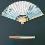 Buddha Stones Retro Lotus Flower Leaf Mountain Lake Handheld Folding Fan With Bamboo Frames Folding Fan BS 12